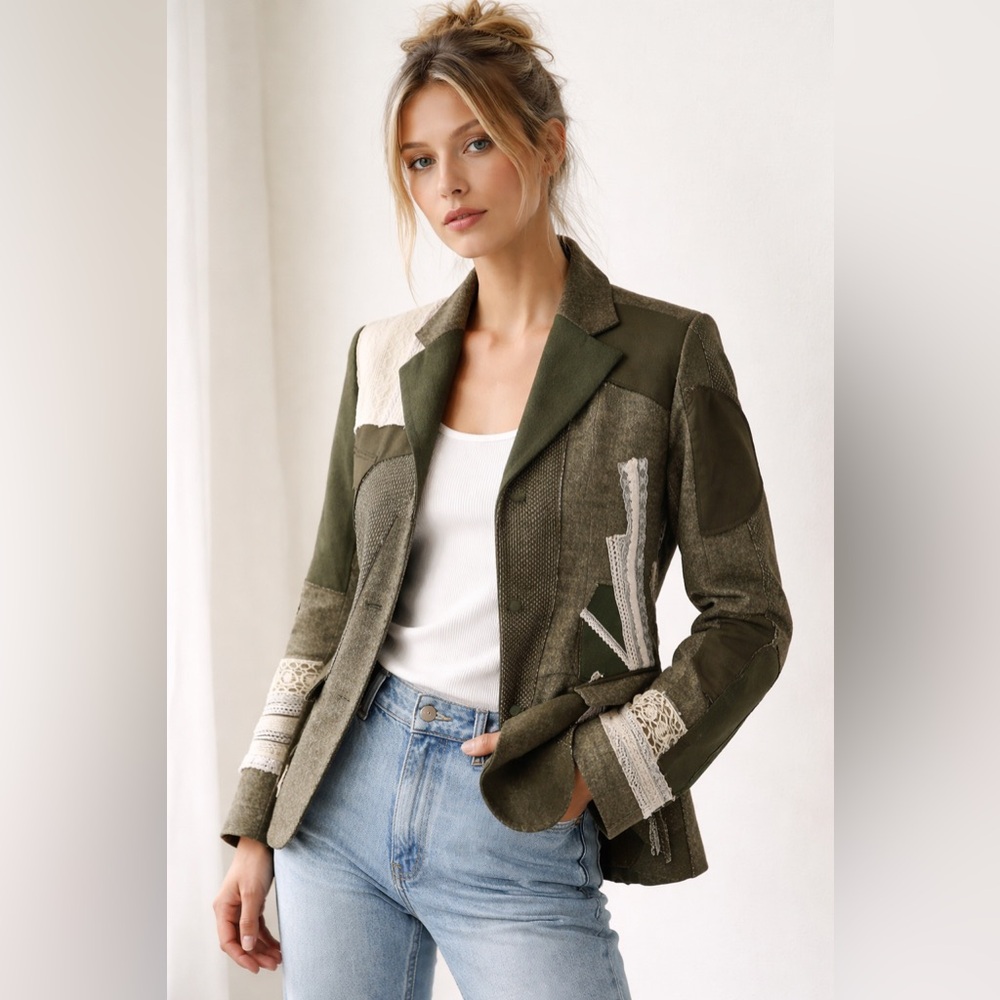 One-of-a-Kind Patchwork Blazer Jacket | Upcycled Wool Lace Art Jacket